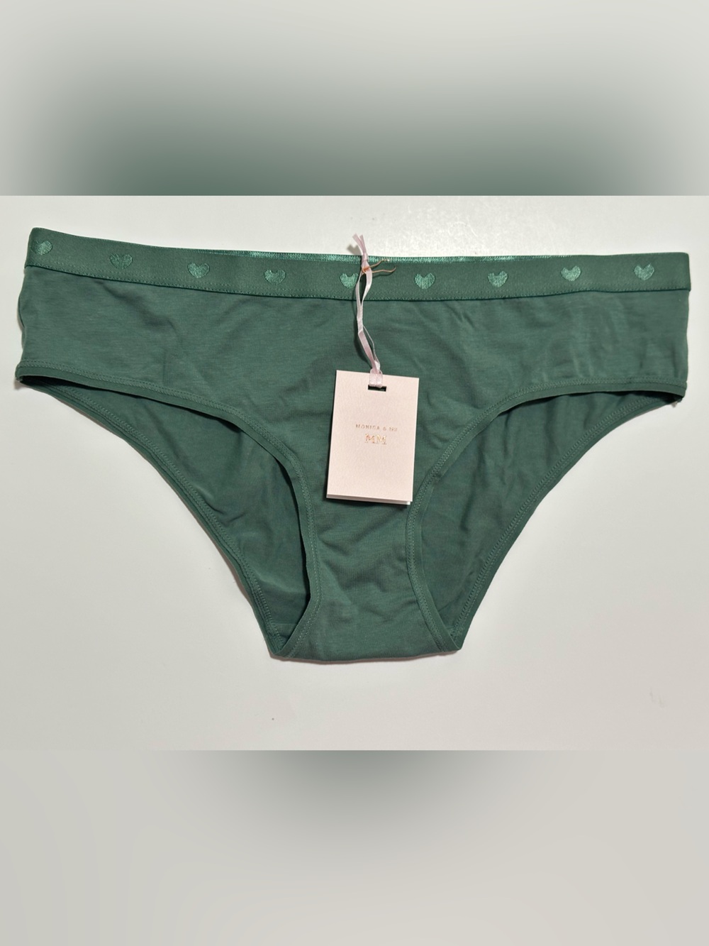 Green Cotton Hipster Brief with Heart-Trim Waistband